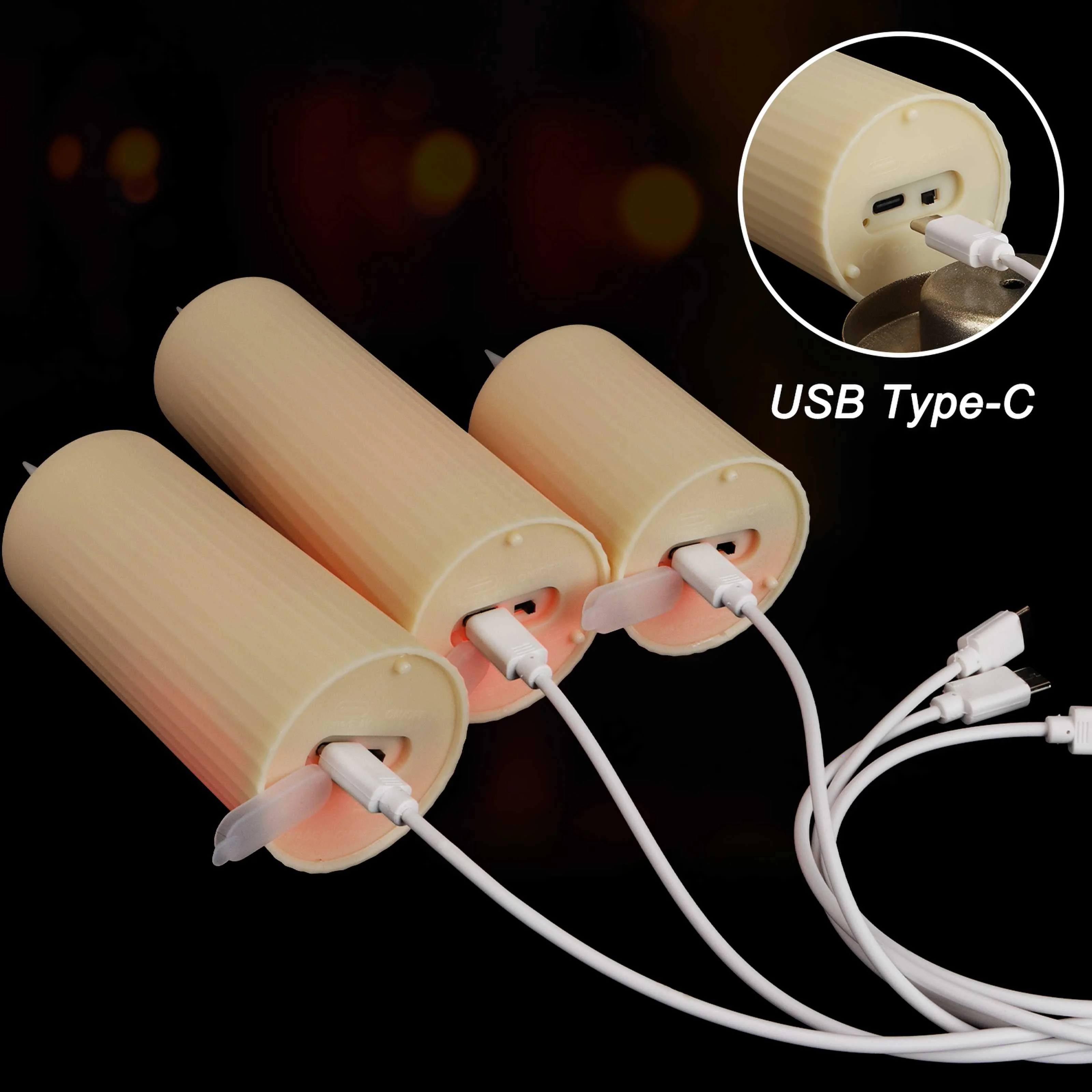 2023 New Arrival Remote Control LED Pillar Candle Set Rechargeable USB-C Waterproof Flameless LED Candle