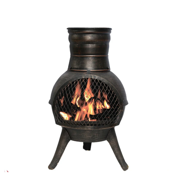 Garden smaller cast iron chiminea with steel flue