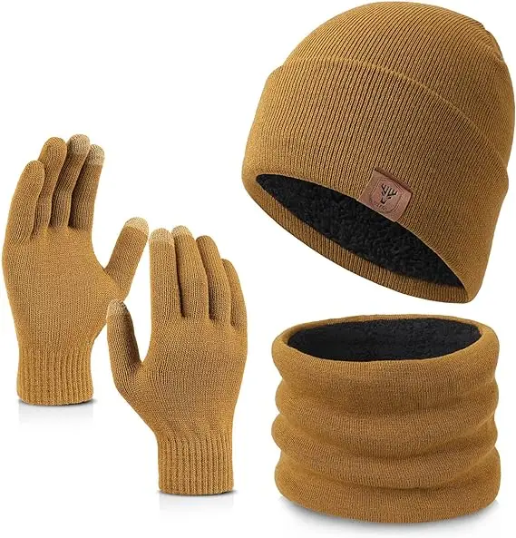 Ozero Winter Beanie Hat Scarf Touchscreen Gloves Set for Men and Women Beanie Gloves Neck Warmer Set with Warm Knit Fleece Lined