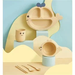 Manufacturers Baby Plate Grid Home Creative Cartoon Anti-Fall Baby Children 6 Pieces Of Tableware Set