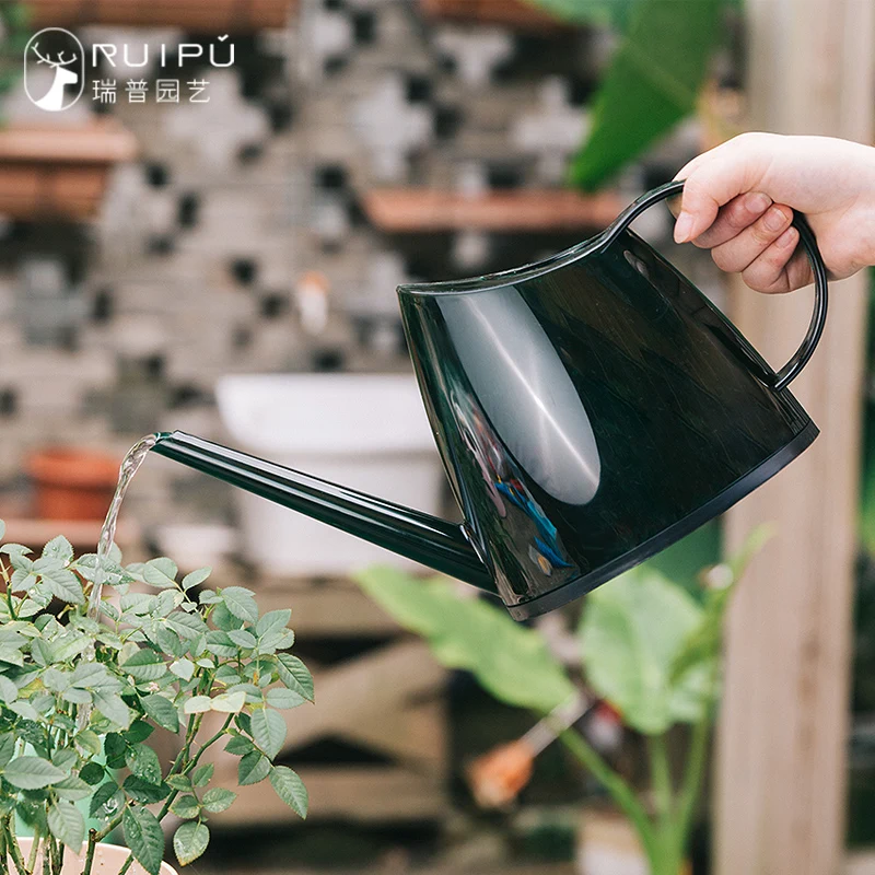 RUIPU 1200ml PS Resin Long Spout Plastic Garden Watering Pot Coloured Glaze Transparent Sprinkling Kettle