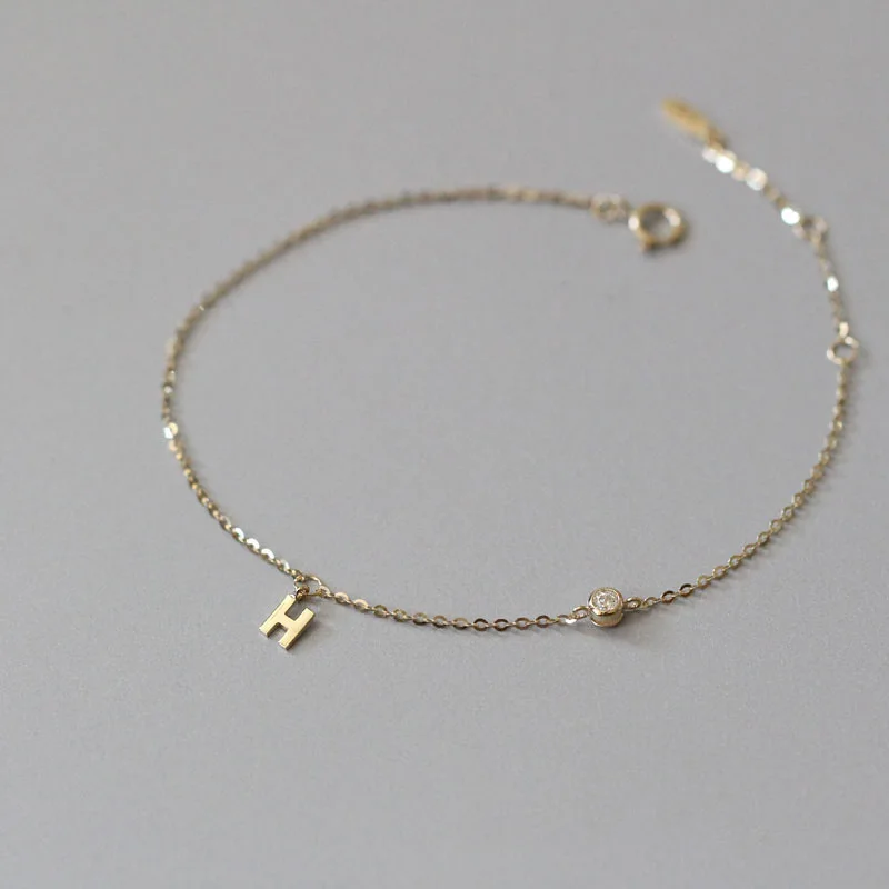 Fine 925 Silver A-Z Initial letter Bracelet Women Gold Plated 925 Sterling Silver Diamond Crystal charm Bracelet Jewelry Factory