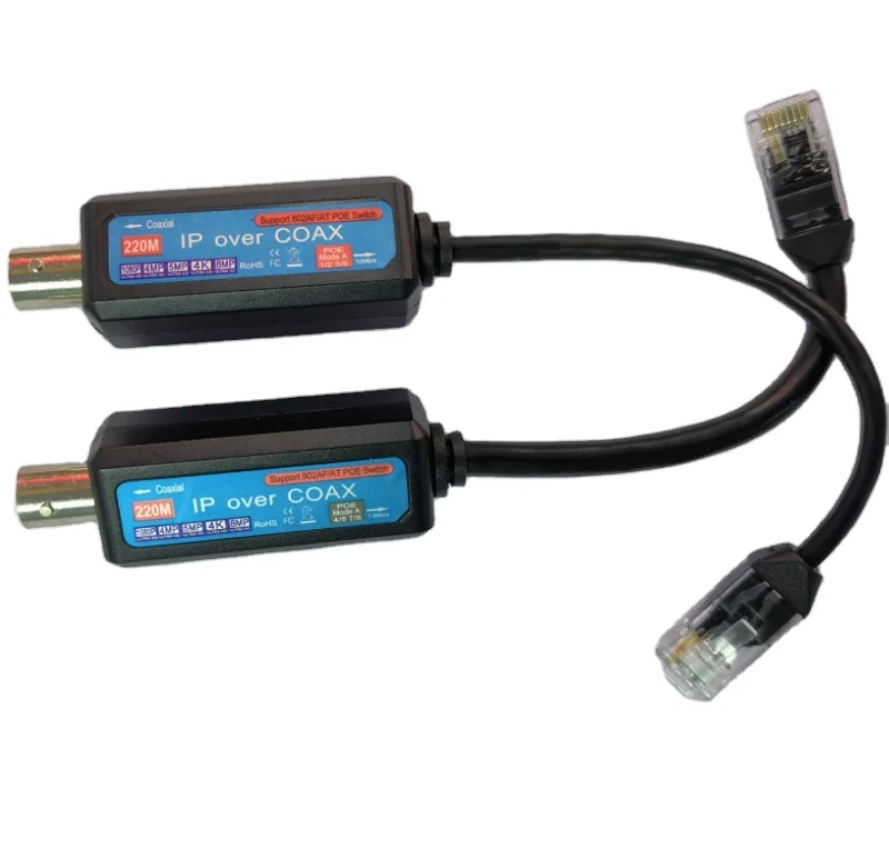 8mp 4k Coaxial extender ip Passive Ethernet Over Coax converter Used for CCTV Camera 220 meter IP Network to Coaxial  extender