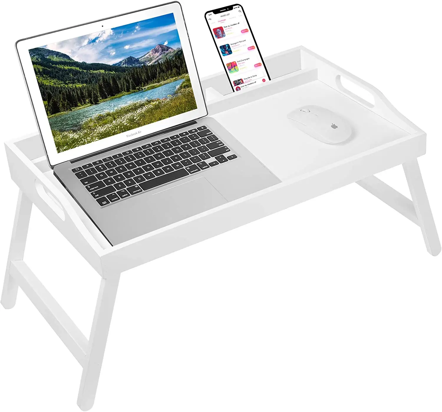 Bed Tray Folding Legs with Handles Breakfast Food Tray for Sofa Eating,Drawing,Platters  Serving Lap Desk Snack Tray White