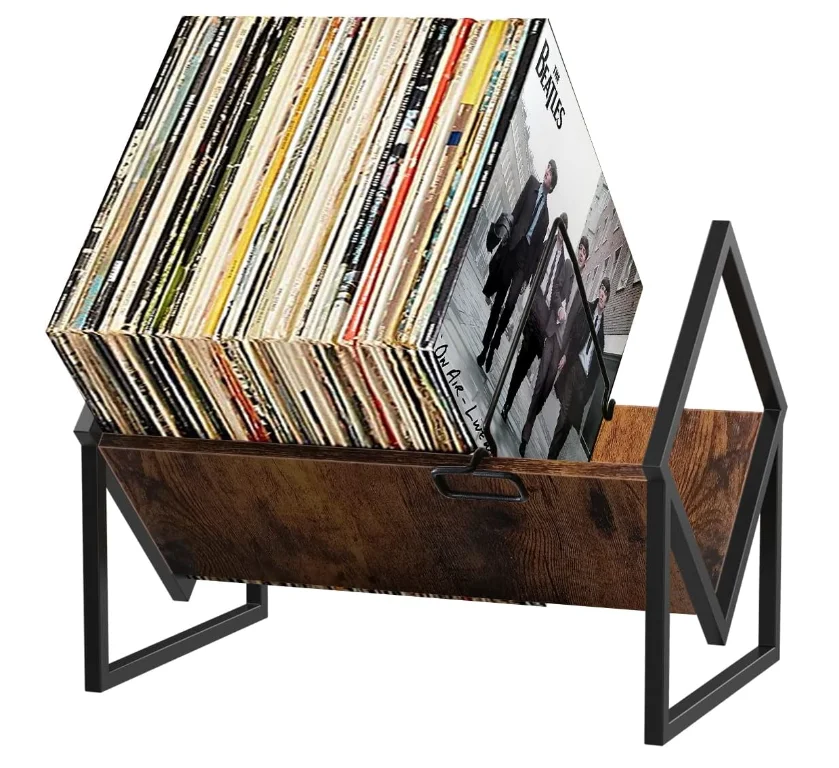 Modern brown wooden & metal LP record storage customized best selling 12inch vinyl record albums storage rack