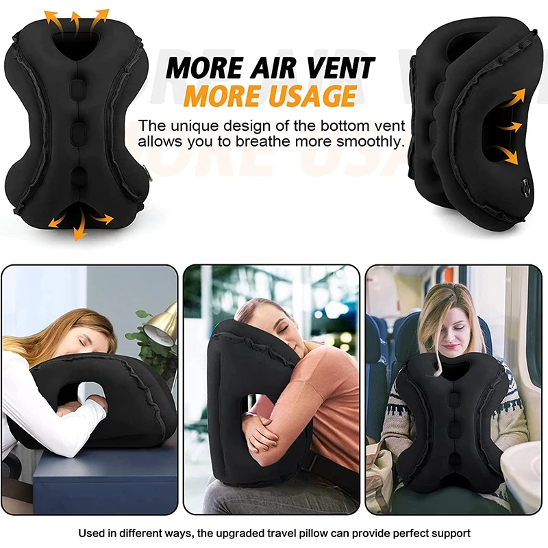 3in1 set Multifunction travel pillow neck head chin support inflatable travel pillow for airplane home sleeping rest