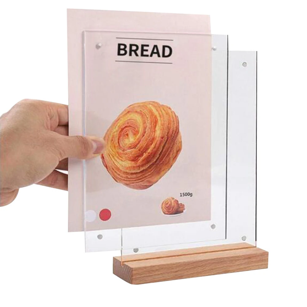Table Desktop Holder Wood Base Menu Display Stand Support Menu Sign Menu Calendar Holder
