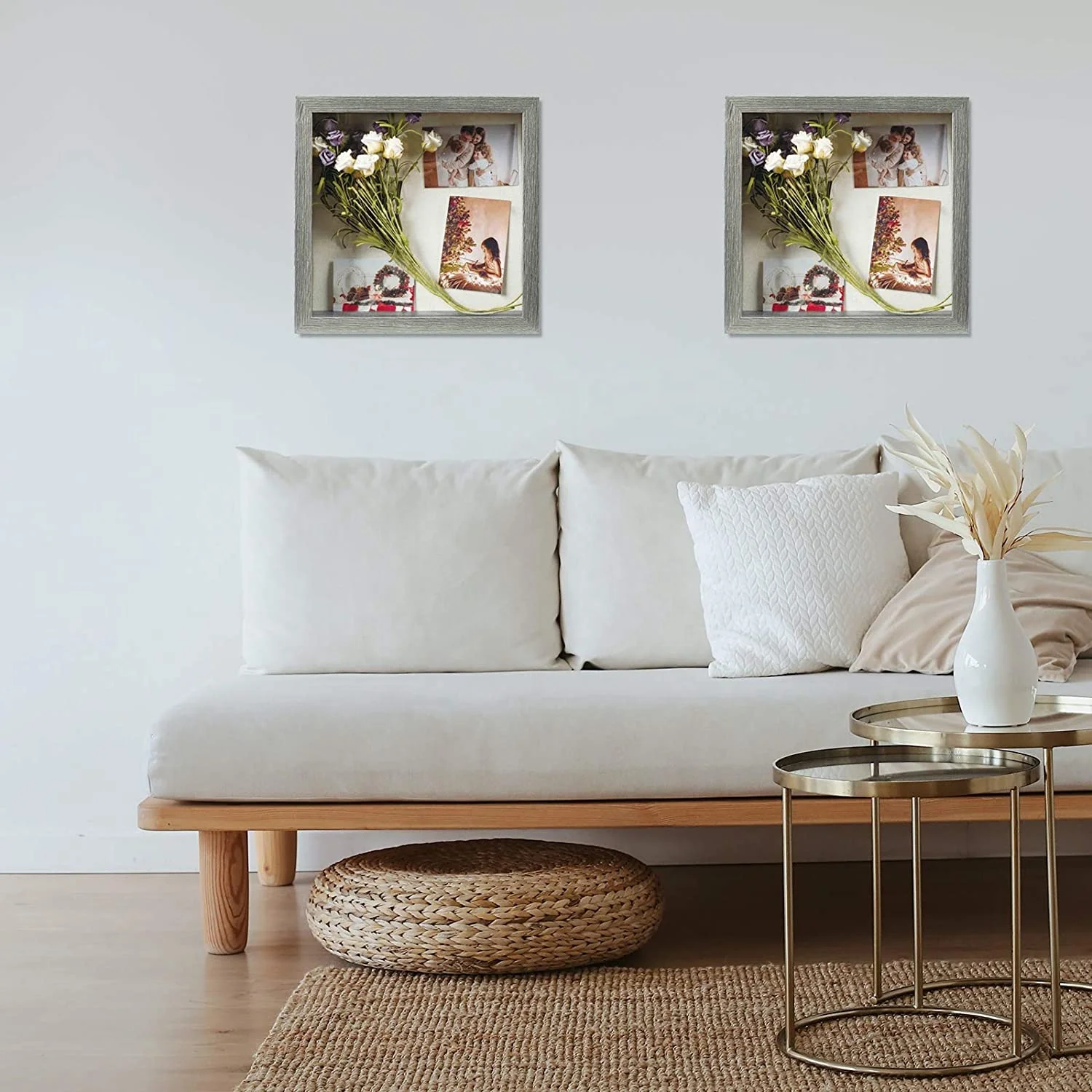 11x11 Deep Shadow Box Picture Frame with Linen Board Wood Glass Display Case Ready to Hang Memory Box Baby Sports Memorabilia