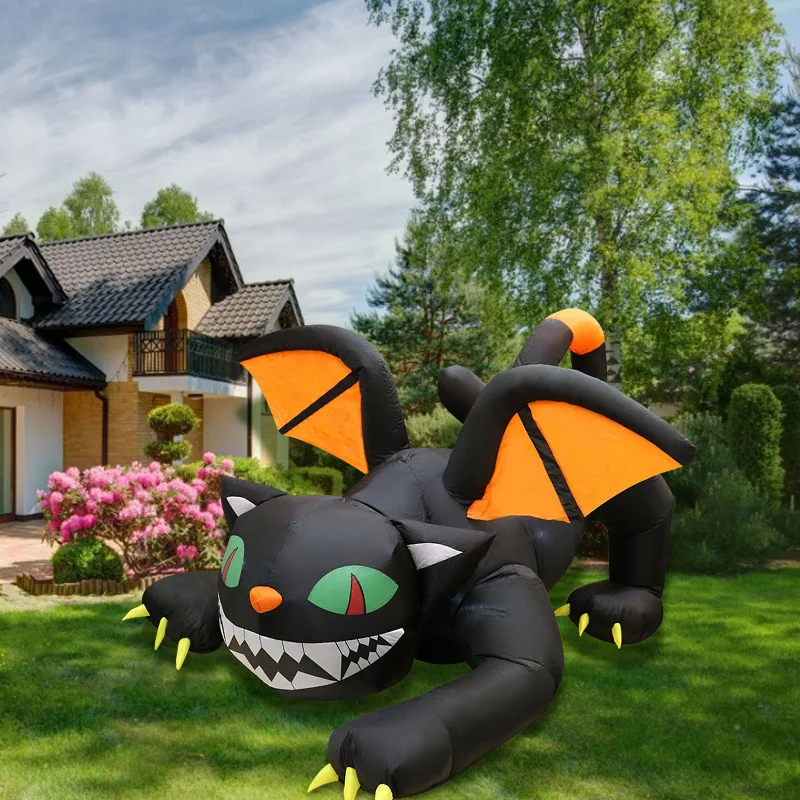 Outdoor yard festival Halloween inflated has wings LED cats decor inflatable evil expression cat decorations demon black cat