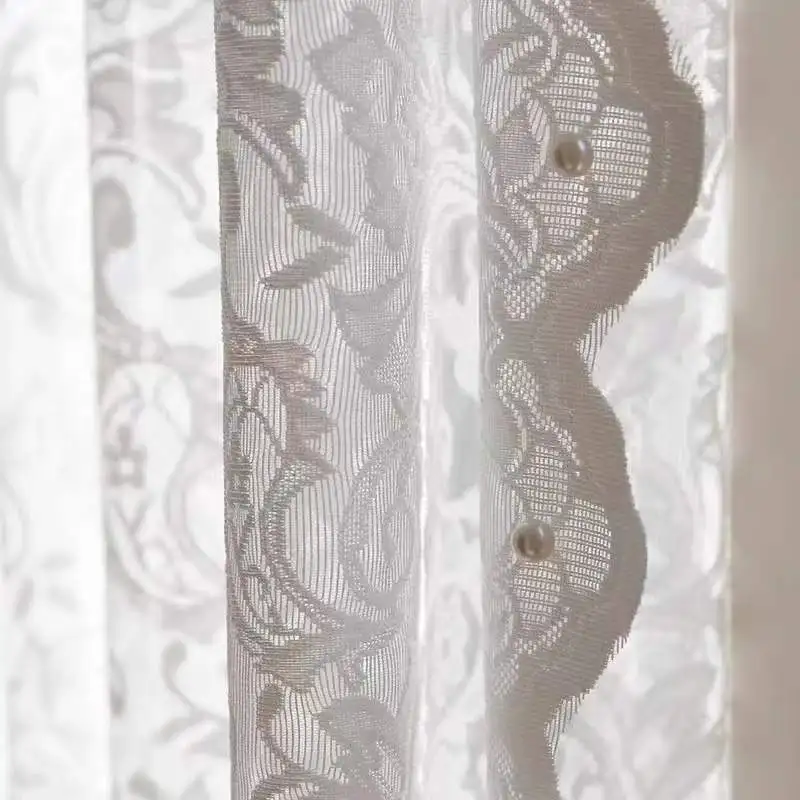 White Tulle French Pastoral Beaded Lace Curtain,Online Natural Light White Net Curtain Transparent