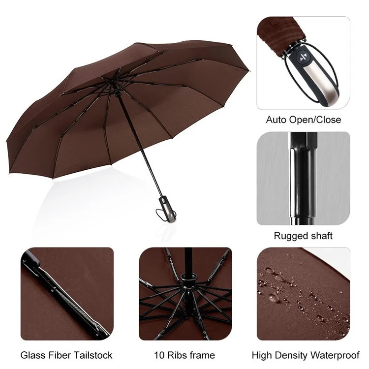 
wholesale windproof umbrella 10ribs Automatic Compact big 3 folding travel umbrella for Men and Women 