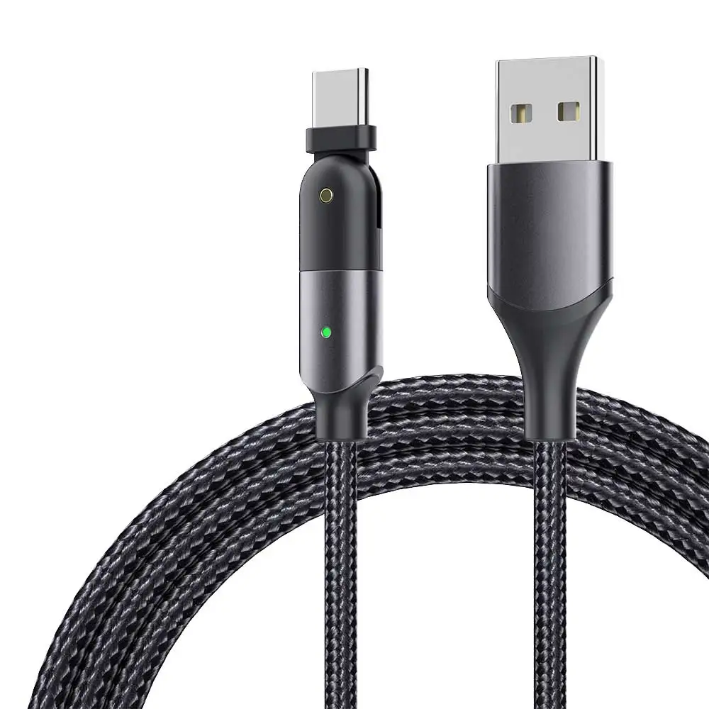 
New arrival Durable 180 Rotating elbow 3A fast charging Nylon braided high spend data transmission cable for phone 