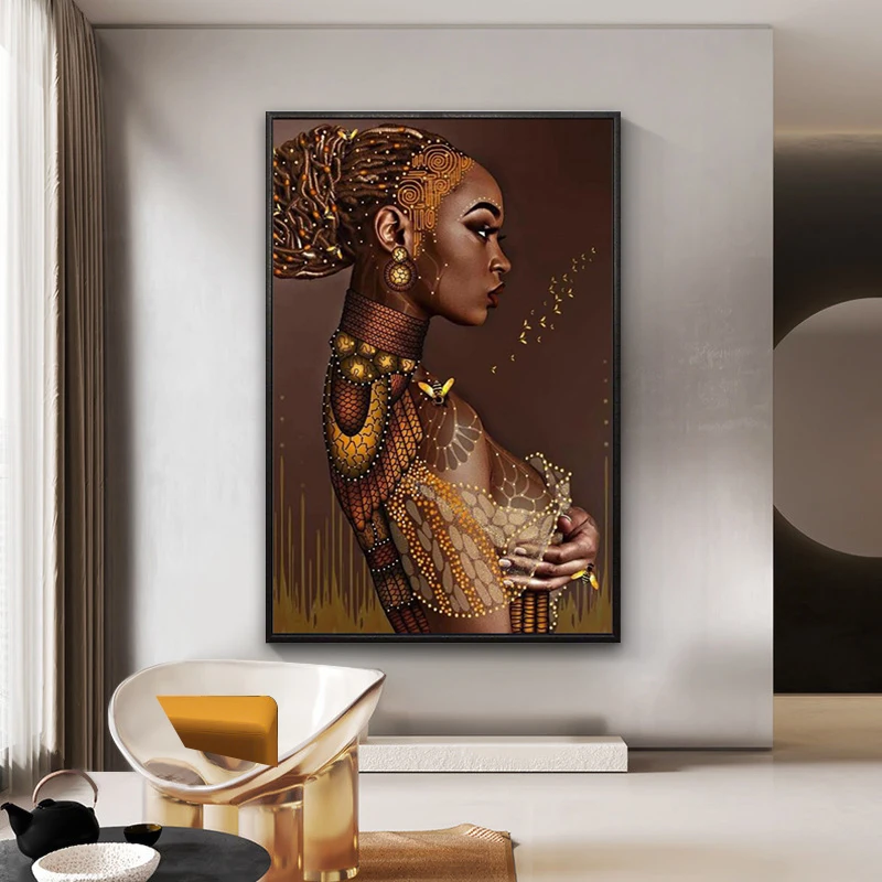 African Canvas Wall Art With Woman Oil Painting print on canvas For Bedroom Decor Picture Framed Large Wall Painting