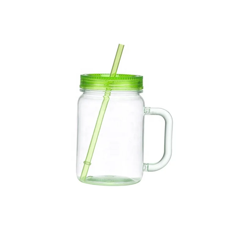 BPA Free round shape plastic Mason Jar With Tin Lid And Straw