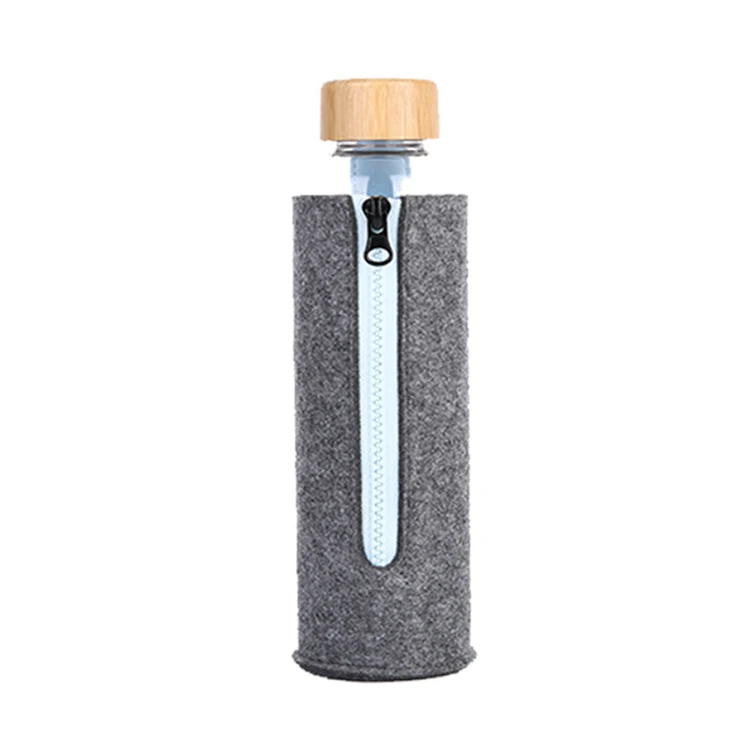
17oz Unbreakable Wholesale Glass Bottle Water With Leak-Proof Bamboo Lid And Protective Sleeve 