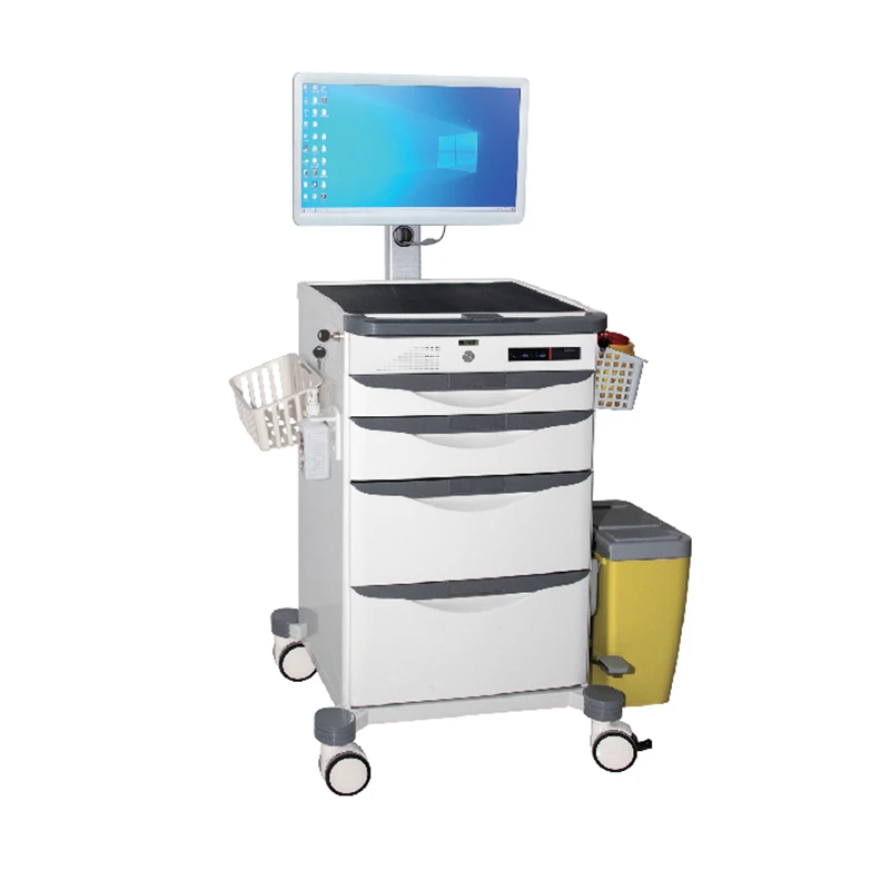 ABS Plastic Mobile Computer Trolley Hospital Medical Wireless Mobile Nursing Cart