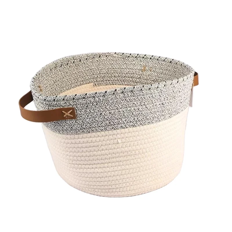 Home Decoration Laundry Basket Hand Woven Cotton Rope Gift Basket With Handles