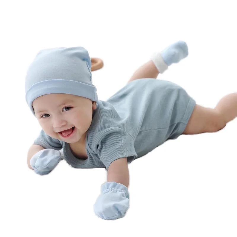 Rarewe Baby Clothes Onesie O Neck Short Sleeve Ribbed Cotton Solid Romper For 6-9 Months Boys Girls