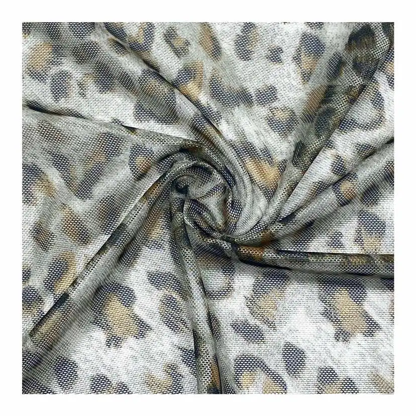 Light and soft shiny  leopard print power mesh spandex fabric 4 way stretch for women sexy clothing dress