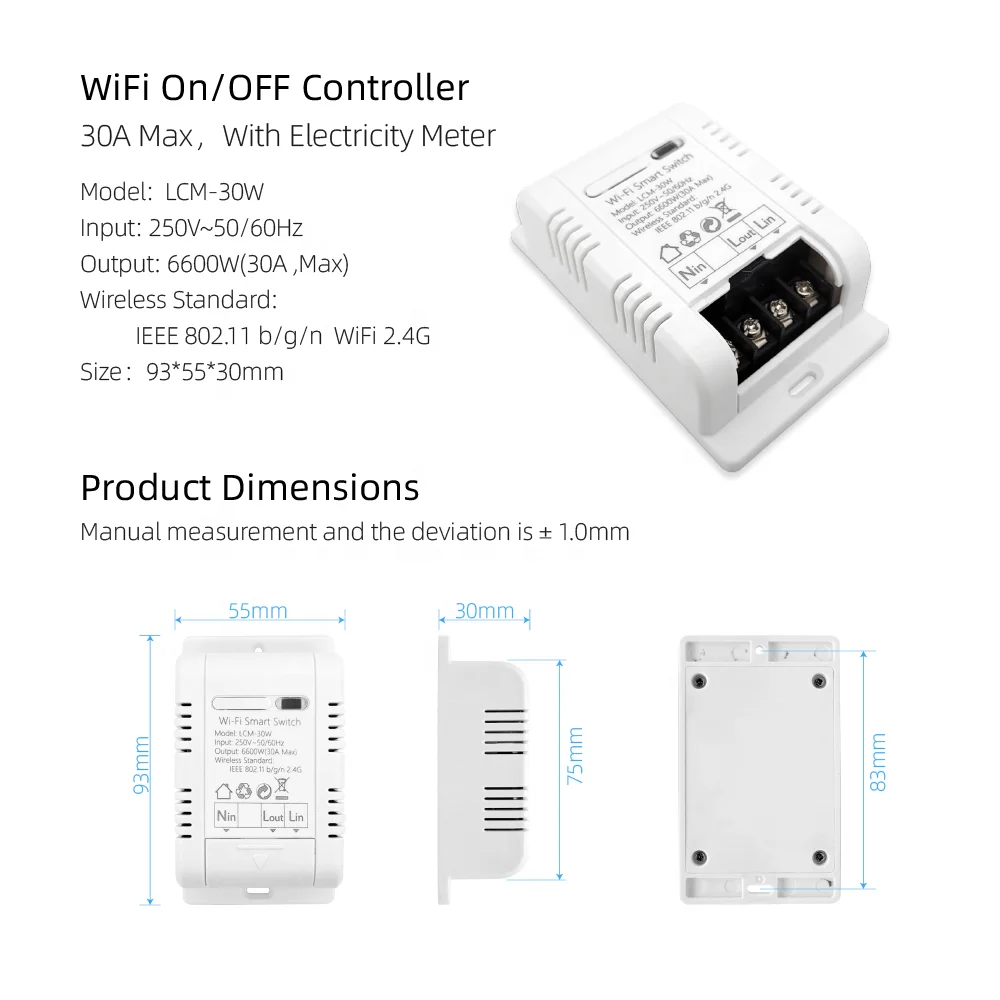 Lerlink LCM-30W 30A Tuya переключатель Wi-Fi Smart автомат защити цепи с RF433 монитор контроля потребляемой мощности Голосовое управление от Alexa и Google
