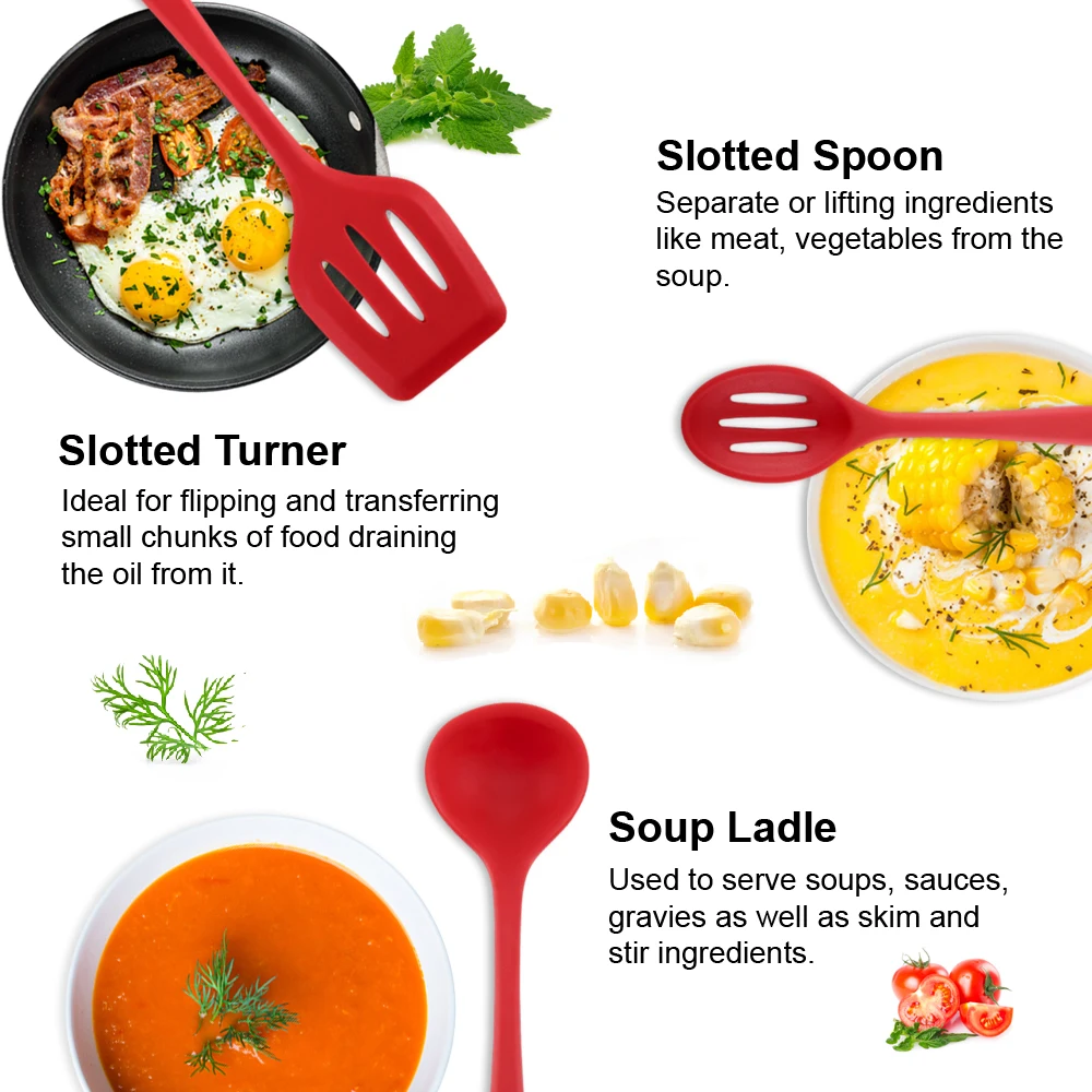 5 Pieces In 1 Set Silicone Kitchen Accessories Cooking Tools Silicone Kitchen Utensils With Wooden Handles