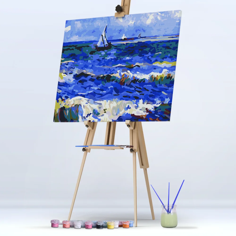 
40x50 Abstract Sailboat Waves Scenery Seascape Diy Oil Painting by Numbers Kits for Adults 