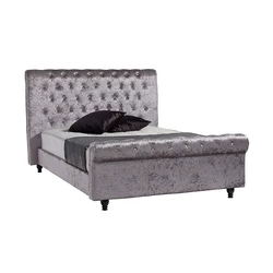 Luxury king size double grey modern velvet button fabric upholstered bed