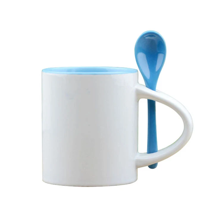 Wholesale 11oz Sublimation Blank Inner Color White Coffee Mug With Spoon