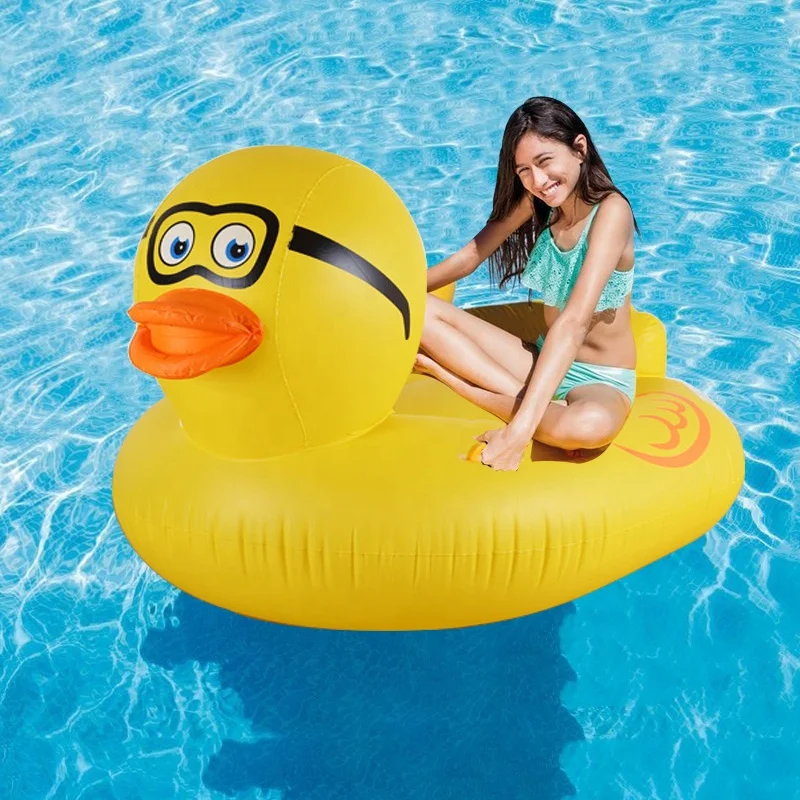 Yellow Duck Party Toys with Durable Handles Summer Beach Float Swimming Pool Inflatable Ride-on Toys Raft Lounge for Adults