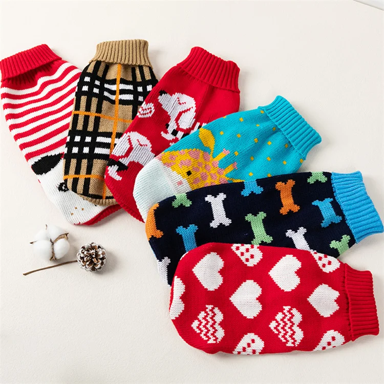 Winter Dog knitting Sweaters Clothes Warm Pet Cat Knitted Coats Apparel with Skull Pattern