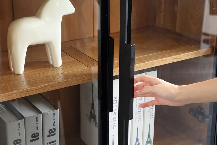 D6172 Nordic style solid OAK wood living room home office bookcase furniture with glass doors bookcase wooden bookshelf