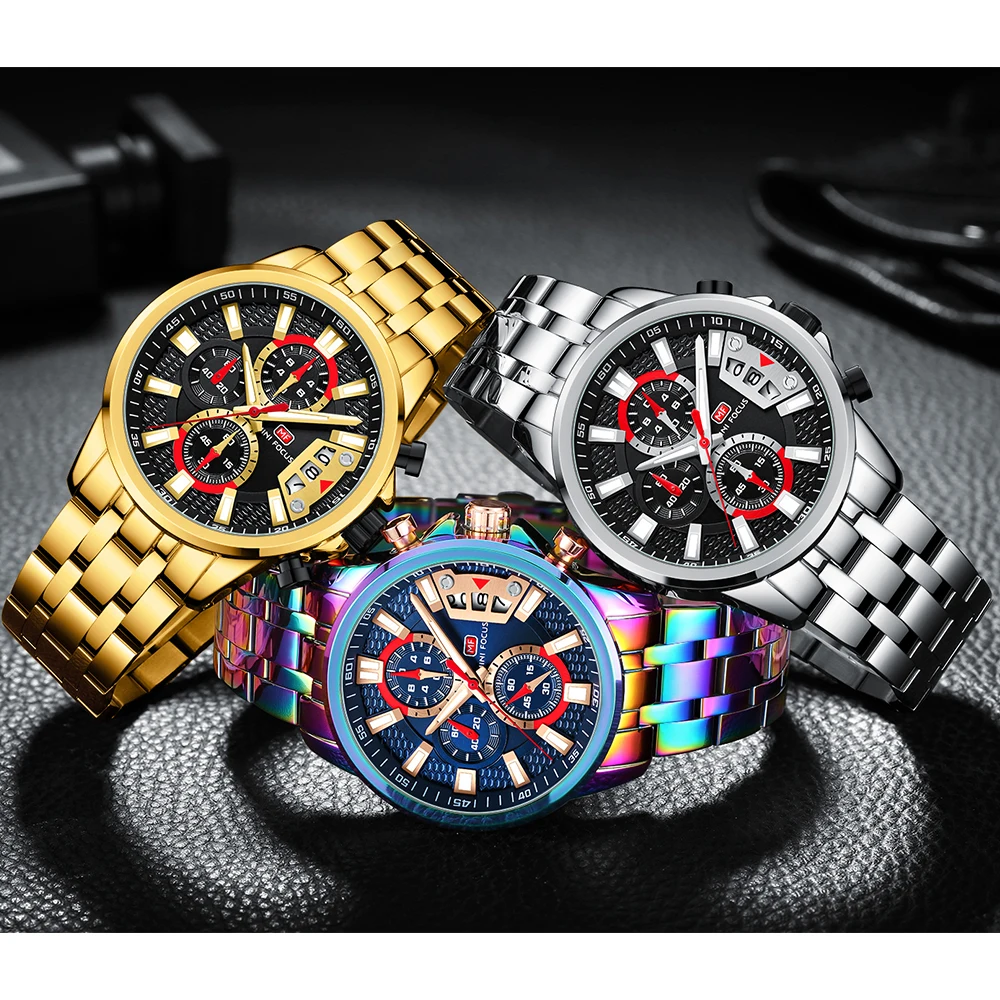 Relojes Hombre Mini Focus MF0352G Rainbow Color Fashion Men Wrist Watches Waterproof Chronograph Quartz Hip Hop Watch