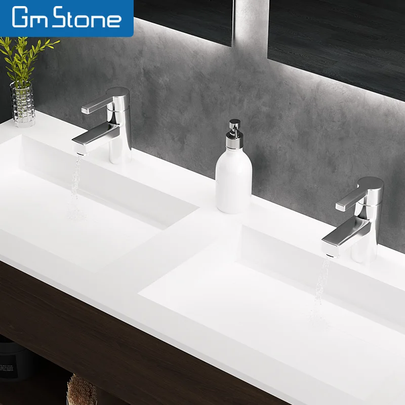 GM Mold-Made Solid Surface Basin Sink Artificial Stone Wall-Hang for Bathroom Hand Wash Counter-top Hotel Application
