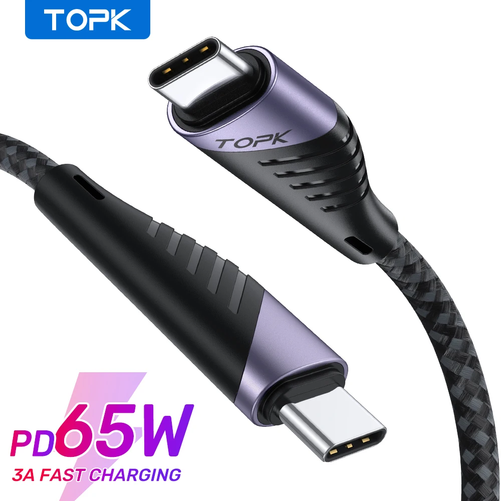 TOPK AN74-A 65W 3A Fast Quick Charging Type C To Type C PD Charging Usb Cable