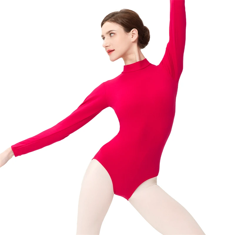 Turtle Neck Long Sleeve Zipper Back Dance Leotard Ballet Costumes For Girls