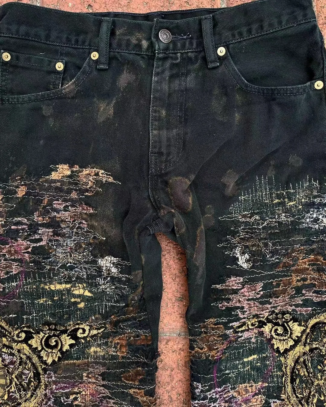 Zhuoyang garment BORO denim jeans bandana patchwork jeans  Customized brand logo denim pants distressed bandana jeans