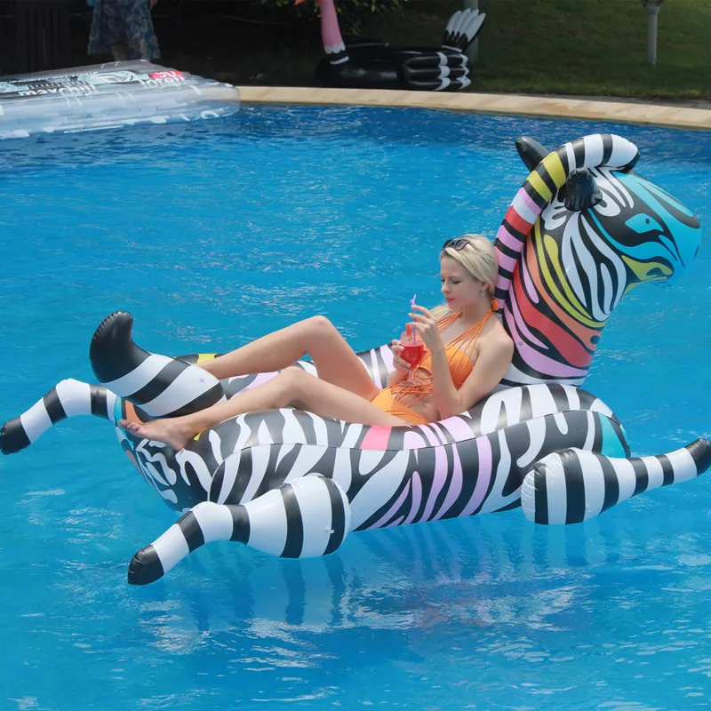 Large Zebra Inflatable Swimming Pool Float Rider Summer Vacation Outdoor Water Sports Floating Toy