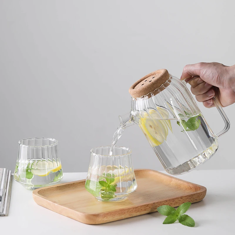 Creative Vertical Striped High Borosilicate Glass Teapot Set Transparent Heat Resistant Glass Teapot with Lid