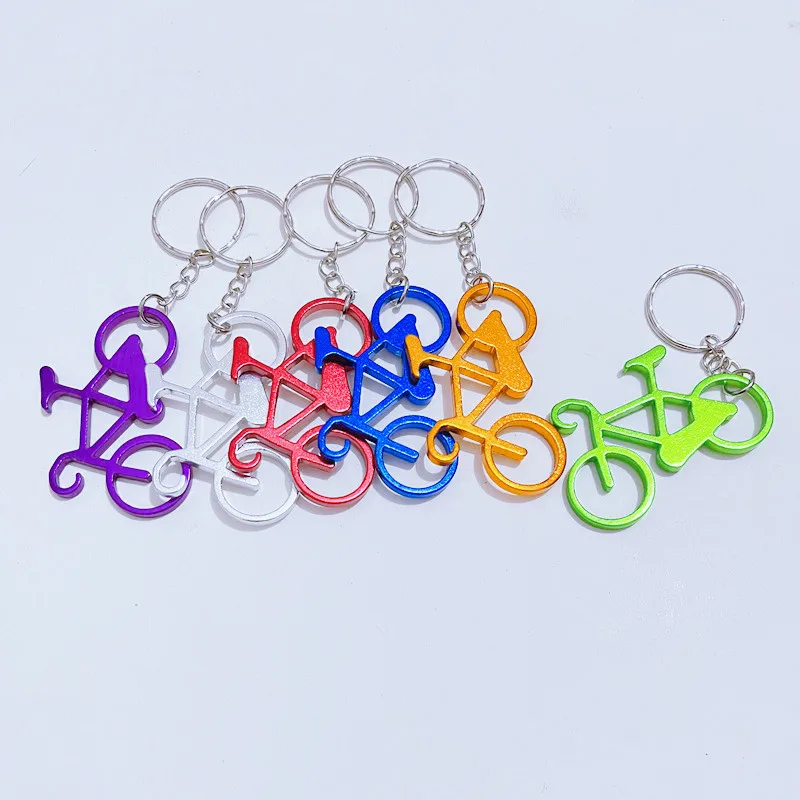 Mini Bicycle Bottle Opener Keychain Multicolor Metal Key Chain with Laser Engraved Logo Small Gift for Bicycle Enthusiasts