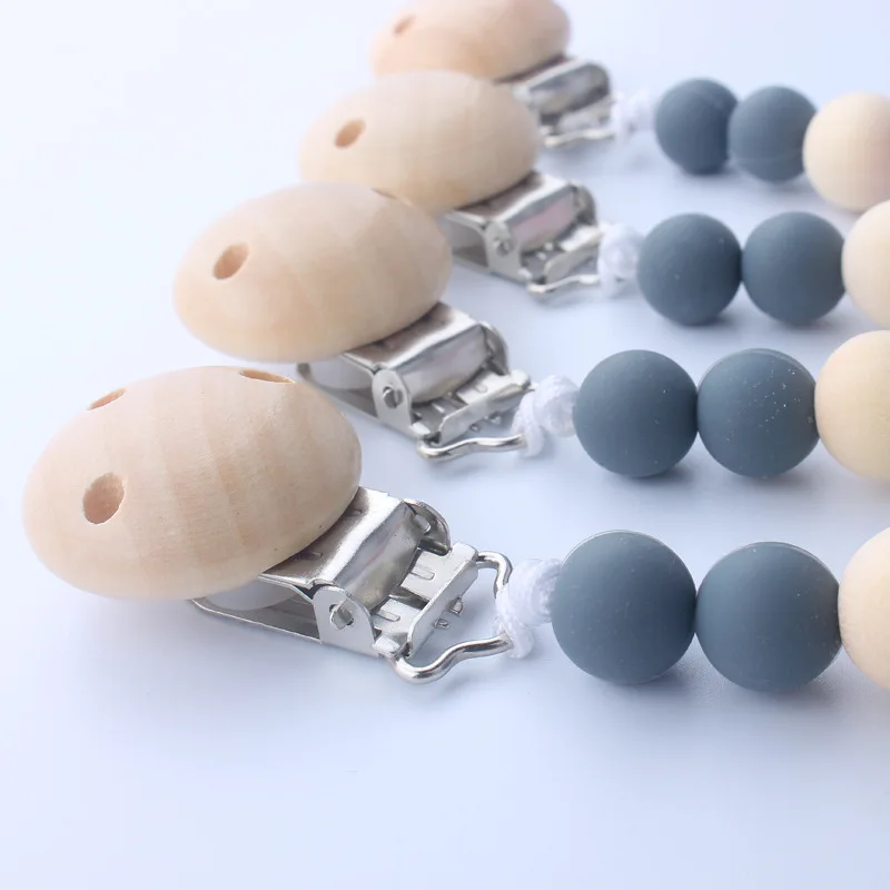 Factory Wholesale Eco Friendly Bpa Free Silicone Bead Baby Teether Pacifier Clip  Chain Suit New