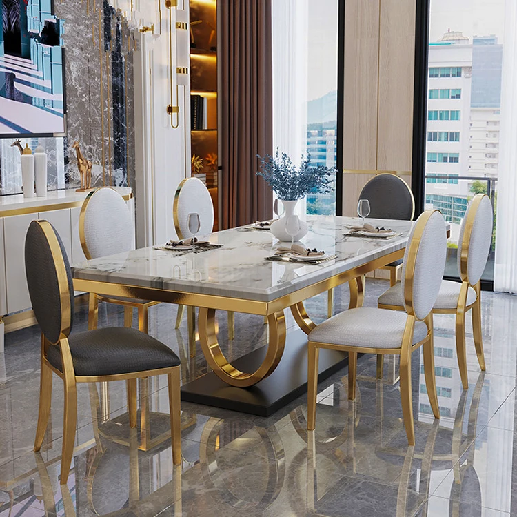 Modern dining room furniture nordic rectangular luxury marble dining table dining table set 6 seater