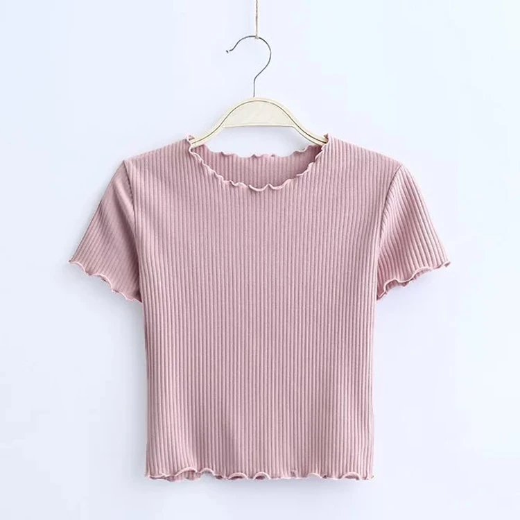 Оптовая продажа, дешевая женская одежда без рисунка, хлопковые короткие топы для подростков