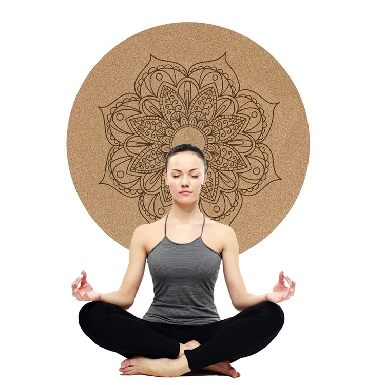 5mm Circle 2pcs Custom Logo Natural Cork Rubber Round Yoga Mat Chakra