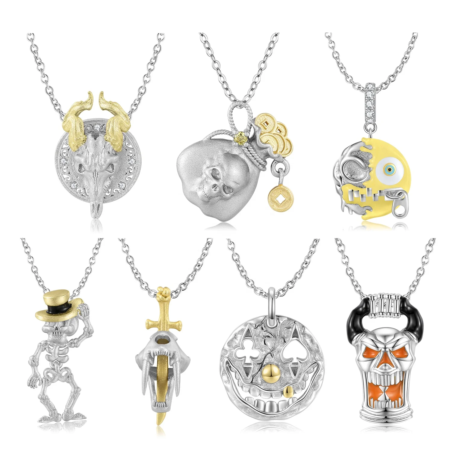 Money Bag Skull Pendant for Necklace Real 925 Sterling Silver Clown Skeleton for Necklace Jewelry Women Accessory Dropshipping