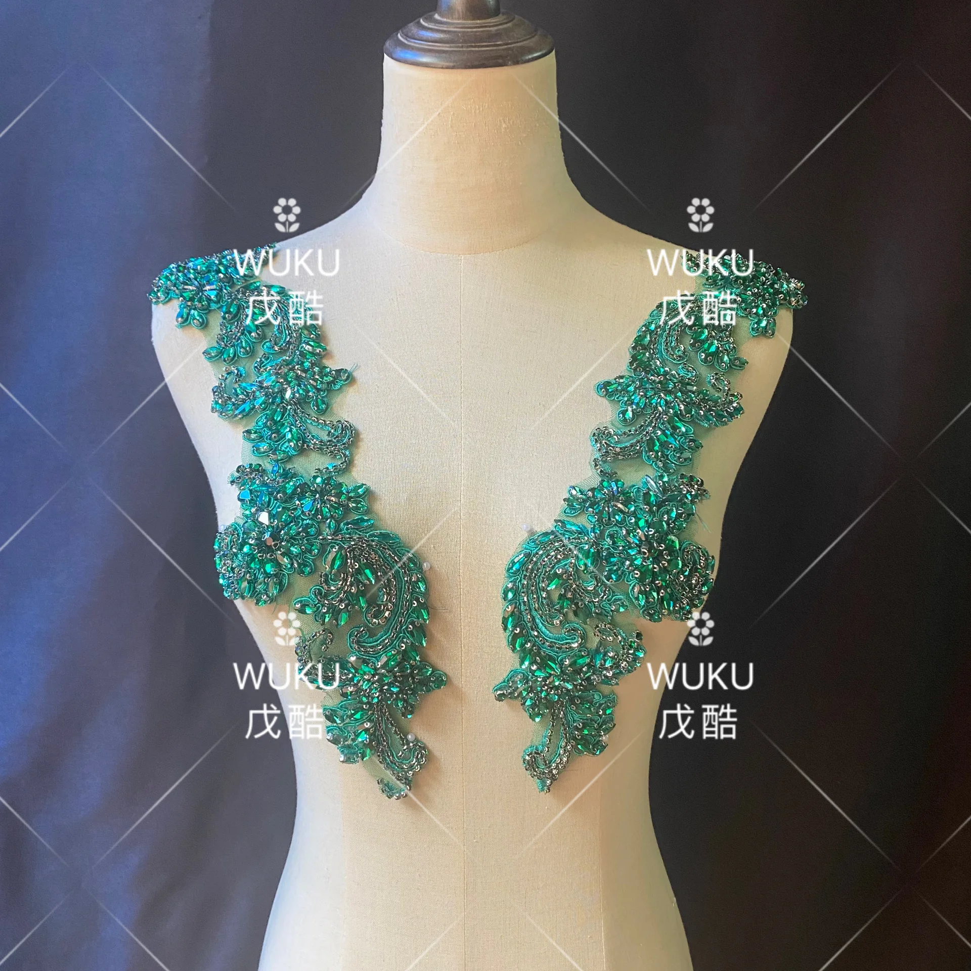 wedding shoes crystal beads in twon tone lace pair patch in green