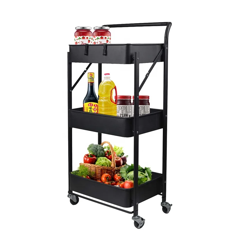 Muiti Purpose Household Kitchen Free Standing Rolling Cart Mobile Trolley Storage Rack Folding Trolley Cart With Handle