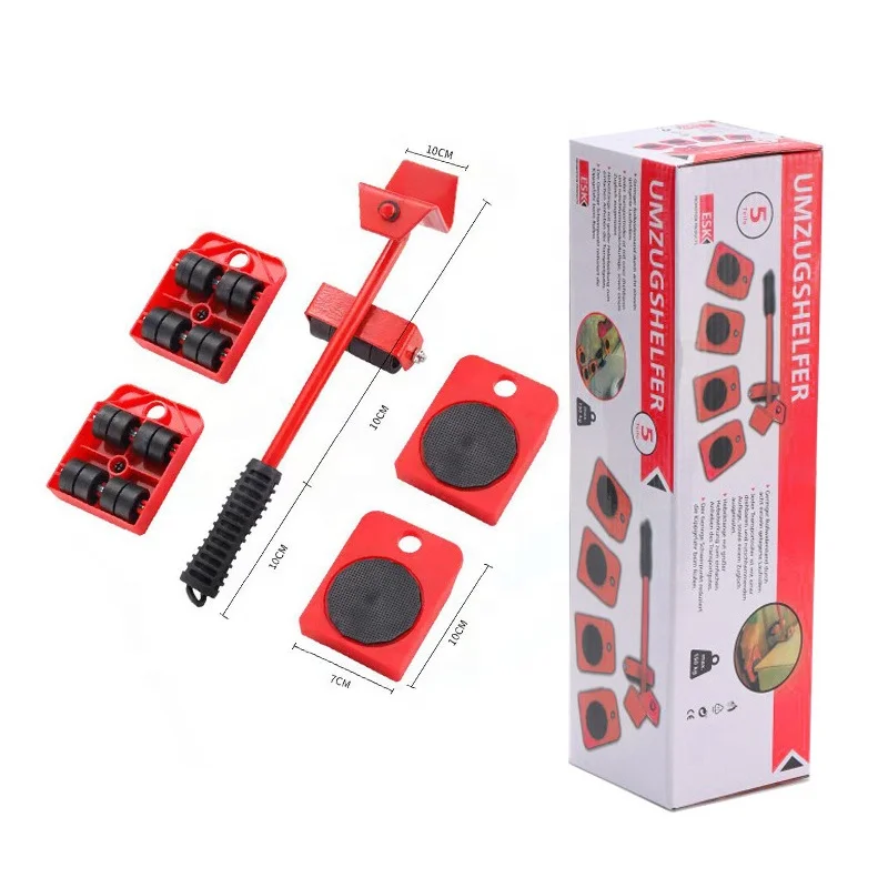 5 pcs Furniture Lifter Sliders Kit  Heavy Stuffs Moving Hand Tools Set Wheel Bar Mover Device
