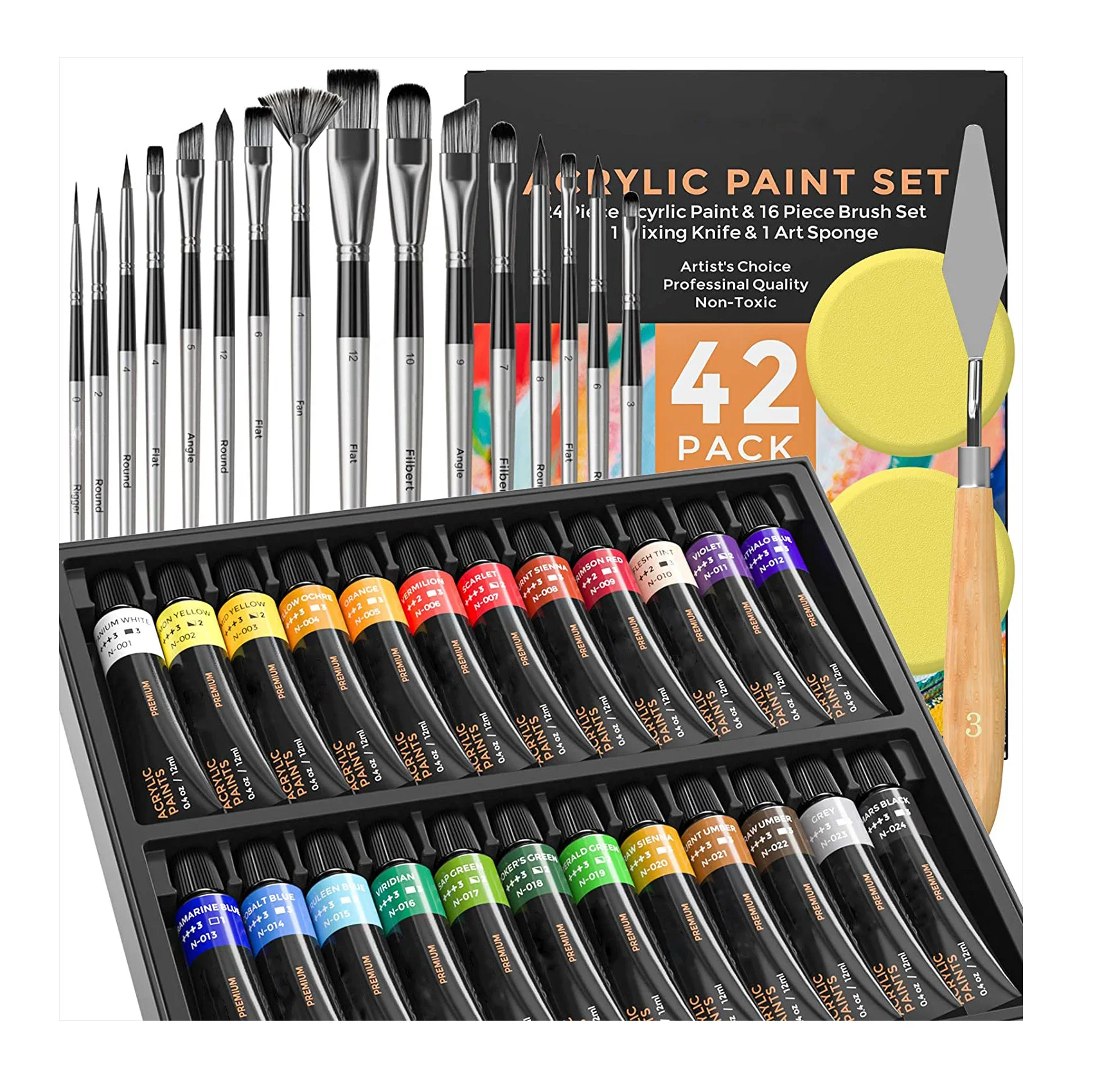 24 color paint art set painting with brush, canvas and so on acrylic paint art set for adult and children