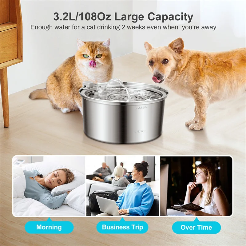 Hot Sale Cat Water Fountain Dog Water Dispenser Drinking Fountain Stainless Steel Pet Water Fountain