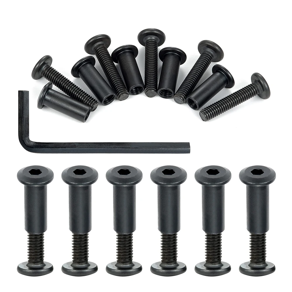 Hot Sale 122Pcs Black Chicago Screws Flat Head Hexagon Socket Head Furniture Screws Set M6 Bed Frame Screws Set